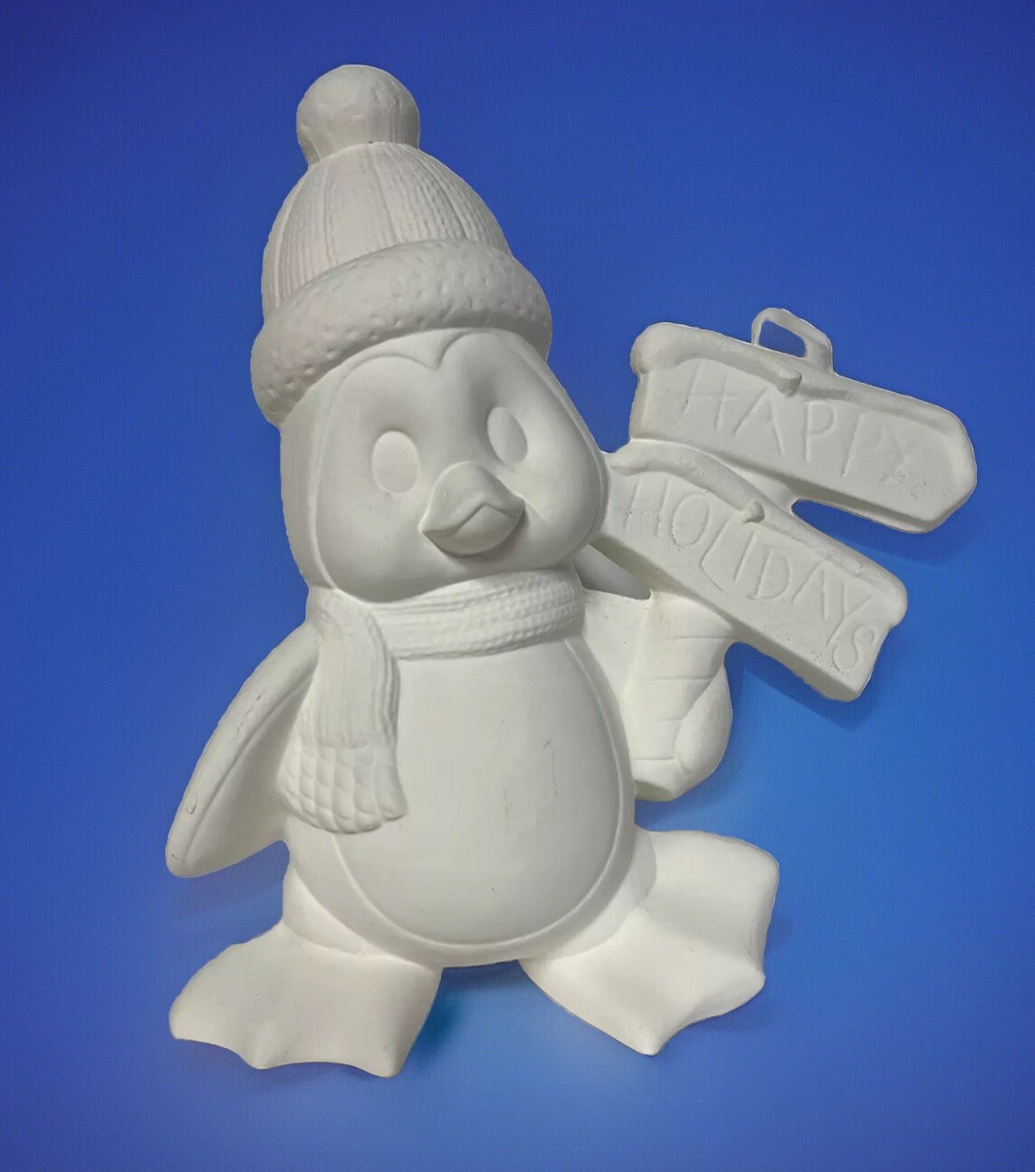 Clay Magic  - Penguin W/signs - 10” - Ready To Paint - 1637 - Bisque