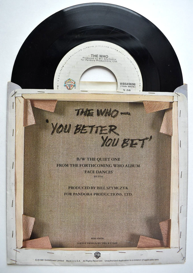 LOT OF 3 7" SINGLE RECORDS THE WHO YOU BETTER YOU BET STEVE MILLER JOHN FOGERTY - Imagem 3 de 4