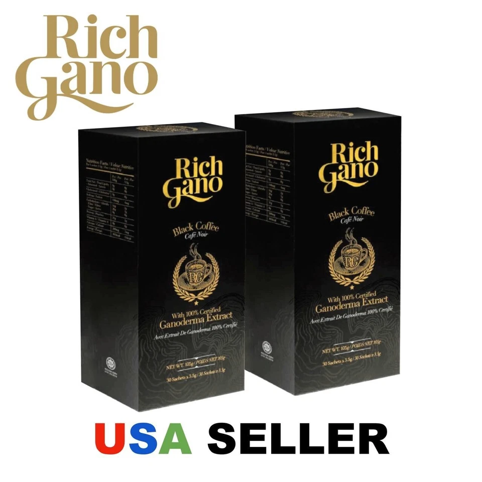 2 Cajas (60 sobres) Rich Gano Reishi Ganoderma Lingzhi Café Negro Foto 2 de 4