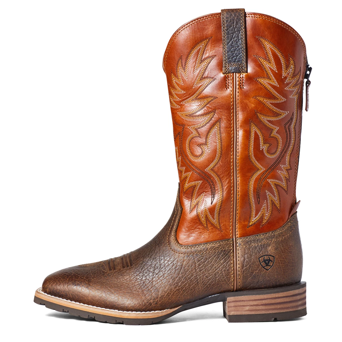 Ariat Men s Hybrid Big Boy Orange and Brown Square Toe Boots 10035925