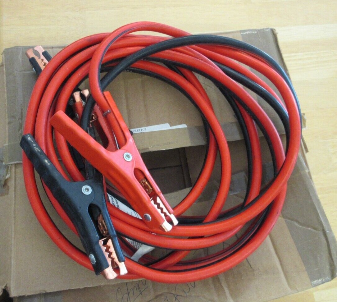Aviation Heavy Duty Copper JUMPER CABLES 4 AWG, 15' w/ Terminal Clamps