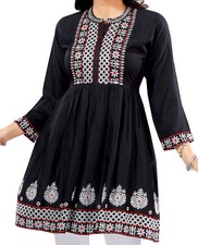 Women  Kurti Tunic Dress Black Viscose Thread Embroidery Ethnic Kurta BD444