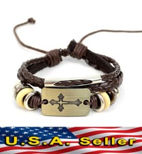 Bracelets Christian / Cross, Genuine Leather / Natural Stone, Unisex