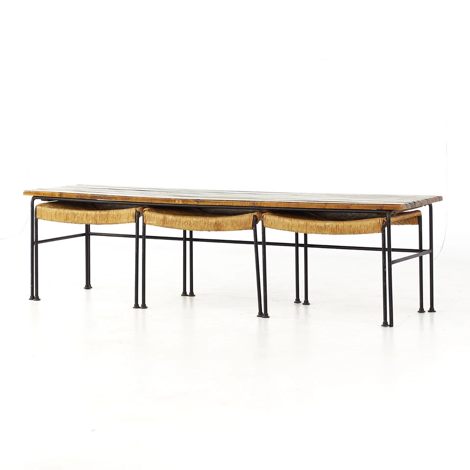 Arthur Umanoff for Raymor Mid Century Iron Bench with Nesting Stools - Image 3 of 4