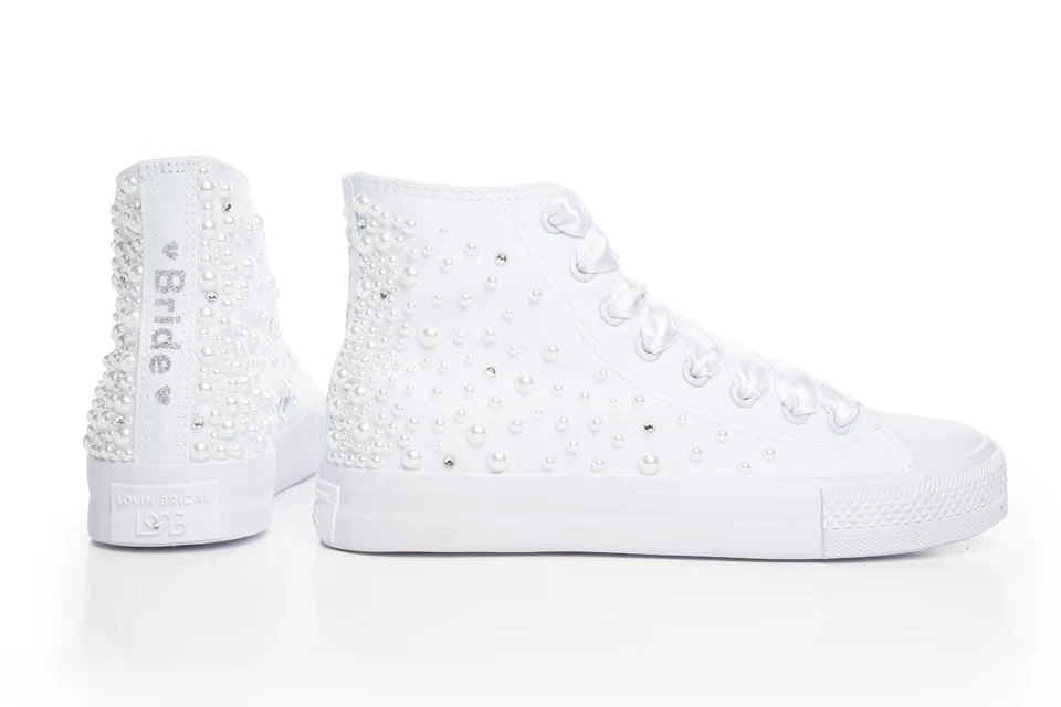 High Top Pearl Bridal Sneakers – Personalized Wedding Shoes for Bride EMMA - Image 3 of 4