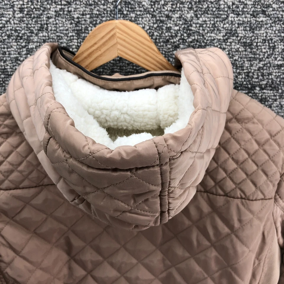 CiSono верхняя одежда выстеганная шерпа куртка желтовато-коричневый бежевый женщин Sz L полный молнии с капюшоном - Изображение 4 из 4