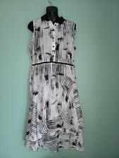 WOMENS SIMPLY VERA WANG BLACK WHITE STRIPE SHEER LINED SLEEVELESS RUFFLE DRESS L