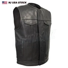 Premium Plush Naked Cowhide Leather Motorcycle Club Vest SOA Anarchy Style