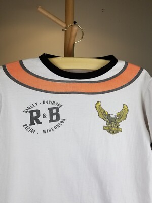 VINTAGE 70' HARLEY DAVIDSON R & B RACINE WISCOINSIN RINGER T-SHIRT
