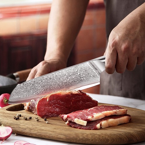 Santoku Messer Damastmesser Fischmesser mit Geschenkbox aus VG-10 Damaststahl - Bild 5 von 12