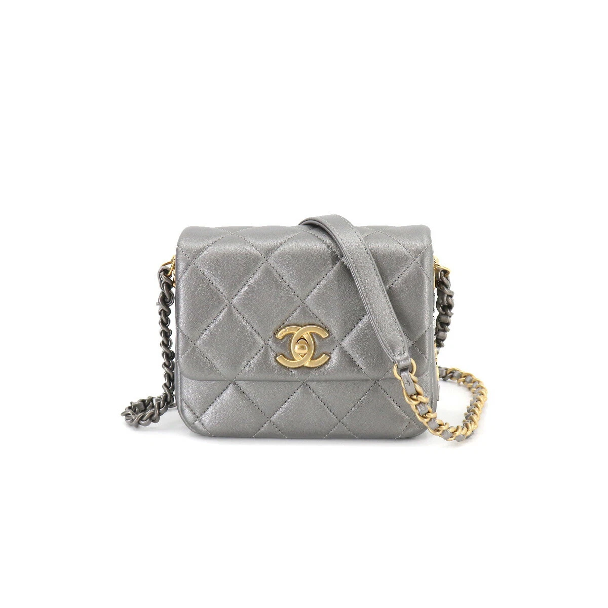 CHANEL Matelasse Chain Shoulder Bag Leather Metallic gray AS2733 90187837 |  eBay