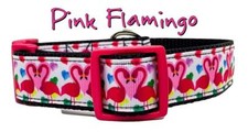 Pink Flamingo dog collar Handmade adjustable buckle 1" or 5/8" wide or leash 