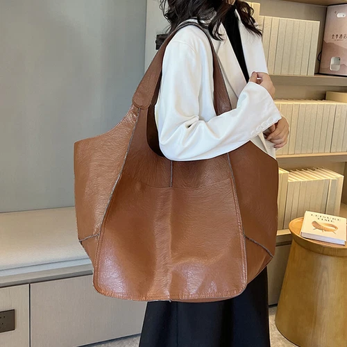 Women Large Capacity Soft Leather Casual Tote Shoulder Bag Retro Shopper Handbag - Picture 22 of 35