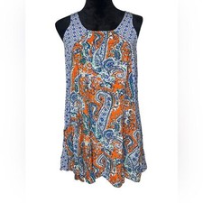 Umgee Boho Paisley Print Mini Dress/Tunic Cotton Blend With Front Pockets Size S