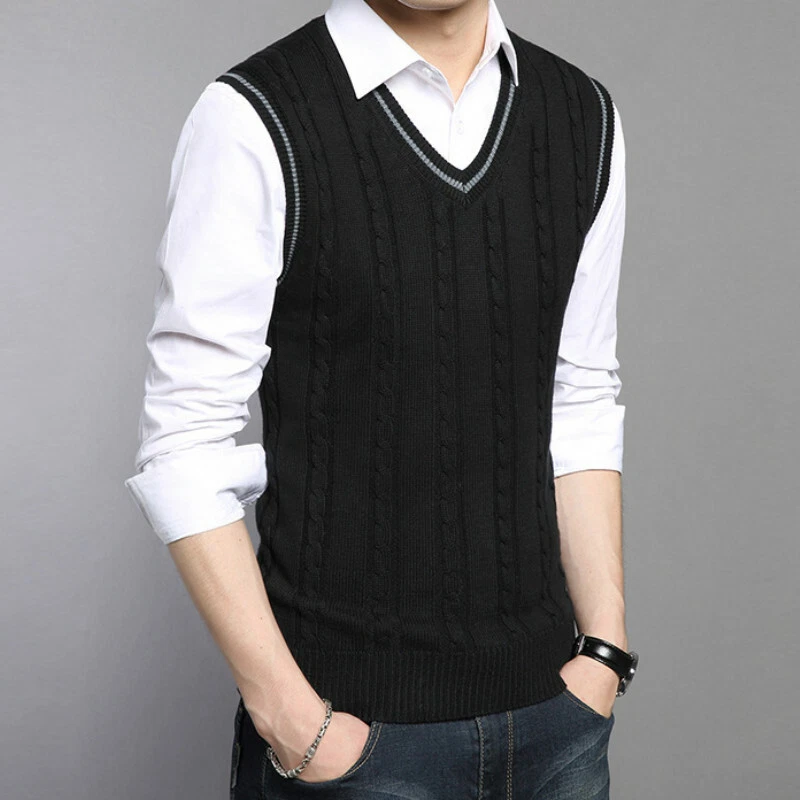 Mens Knitted Vest Gilet Formal Casual Tops Sleeveless Sweater