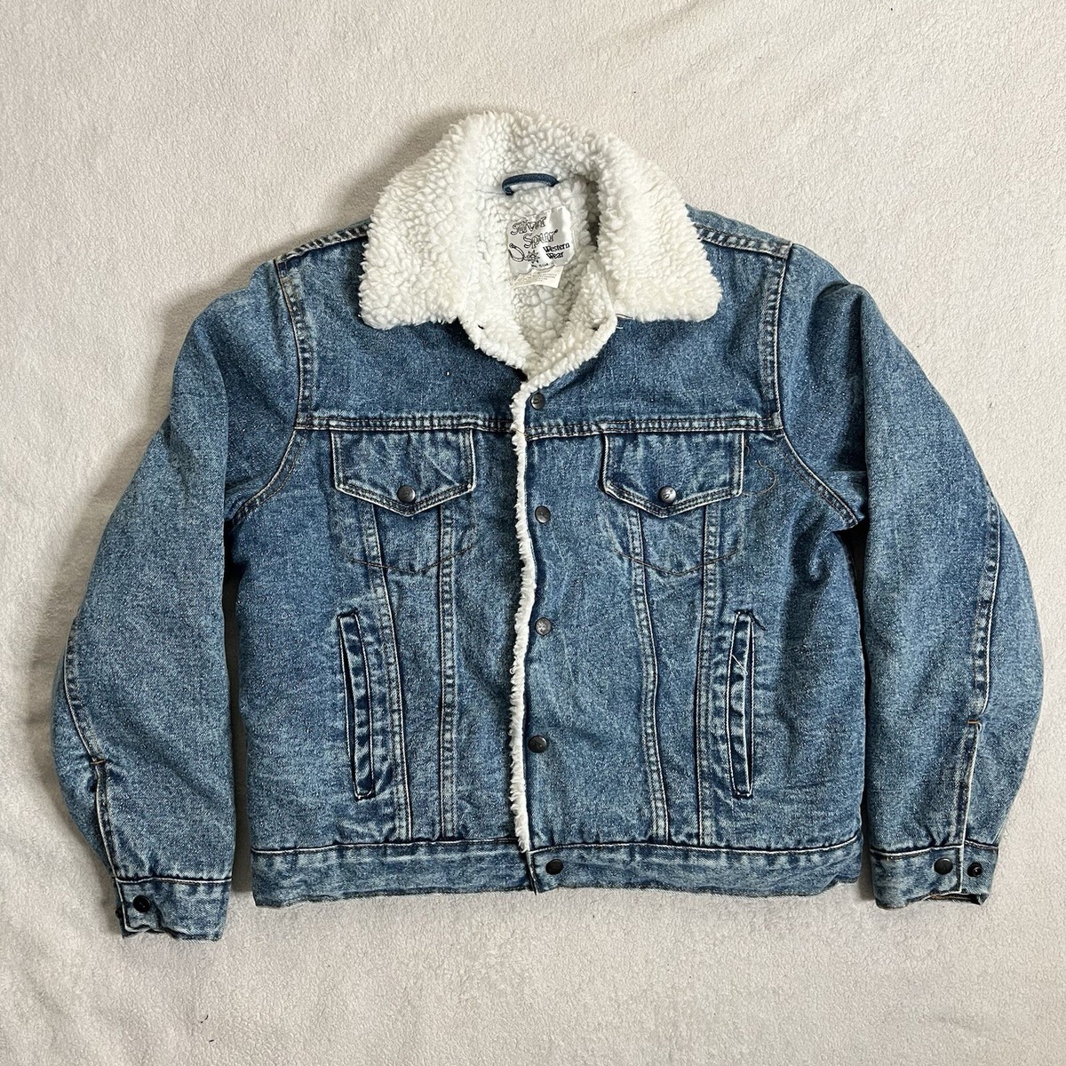 Vintage Silver Spur Denim Trucker Size Small Jacket Sherpa Lined