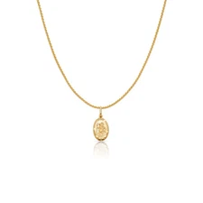 14K Yellow Gold St.Christopher Protect Charm Pendant &0.9mm Wheat Chain Necklace