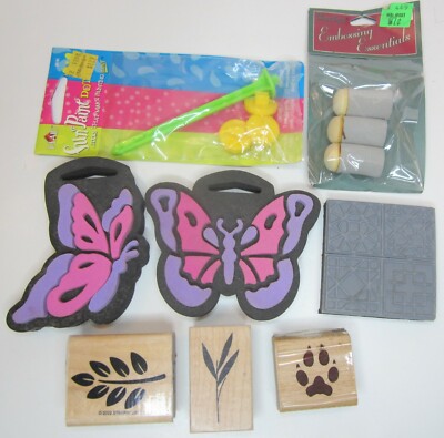 Assorted Rubber Stamps Animals Leaves Butterflies Pattern Teardrop Embossing