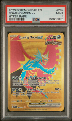 roaring moon pokemon card gold - ex 262/182 - Paradox Rift - Hyper Rare - Foil [Colorless] [Colorless]. PSA 9 Mint Roaring Moon