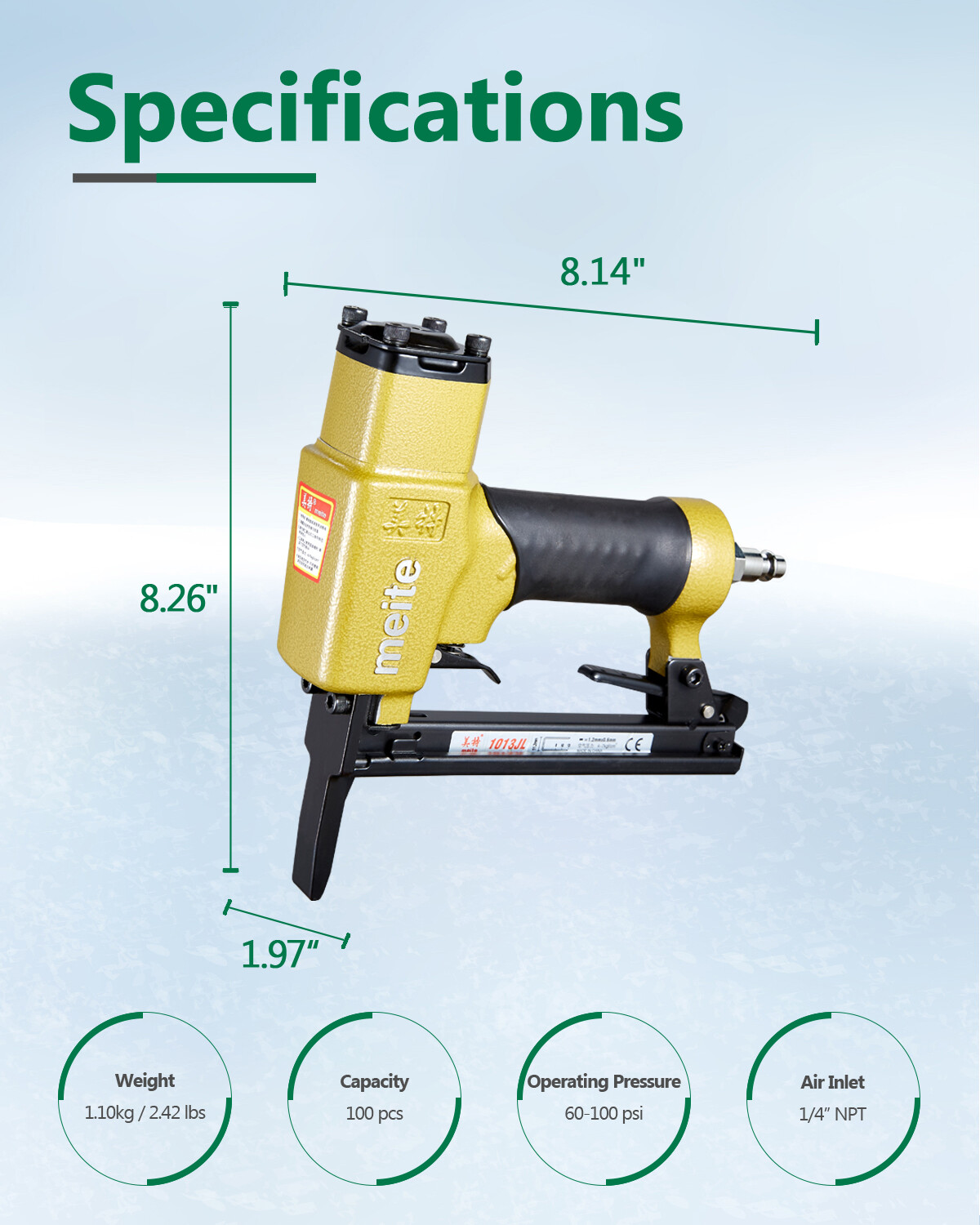 meite 1013JL 20GA 7/16'' crown Power Upholstery Stapler Long Nose