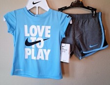 Nike Short Set 4 Girls Blue Black Gray Love To Play Dri Fit Lined
