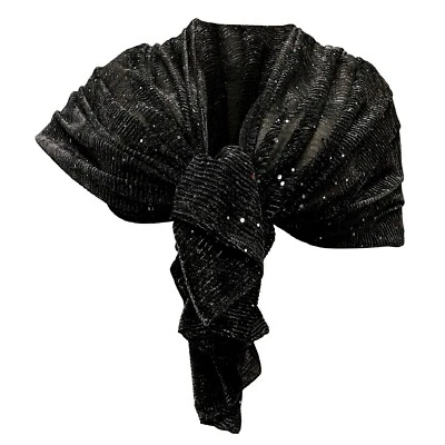 L.T.PREFERITA Elegante SCIARPA Plissettata Foulard Sciale Donna Coprispalle Cerimonia Nero Poi