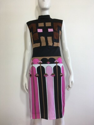 Vintage 1960 s/70 s Art Deco Print Paganne Gene Berk Style Dress UK8-10