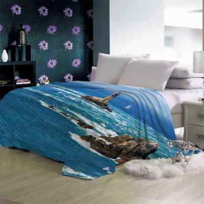 Rock Beat Dialogue Seaside Stone 3D Warm Plush Fleece Blanket Picnic Sofa Couch