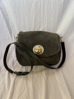 Talbots Suede Crossbody Bag Olive Green Gold Apple Turnlock Closure