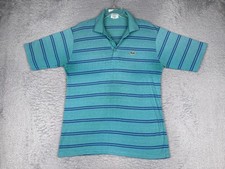 VINTAGE Izod Lacoste Polo Shirt Mens Large Green Striped Cotton USA Logo Casual