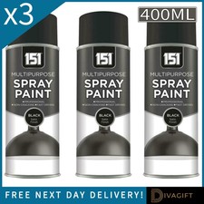 3 x BLACK SATIN FINISH SPRAY PAINT 400ML AEROSOL FOR METAL WOOD PLASTIC NEW