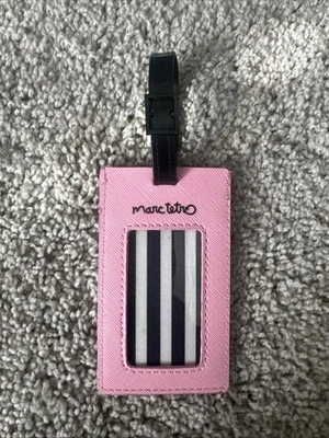 Marc Tetro Schnauzer Luggage Tag Pink Black White Vegan Leather - Image 1 of 2