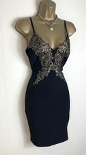 LIPSY STUNNING BLACK & GOLD DETAIL BODY CON DRESS SIZE 8