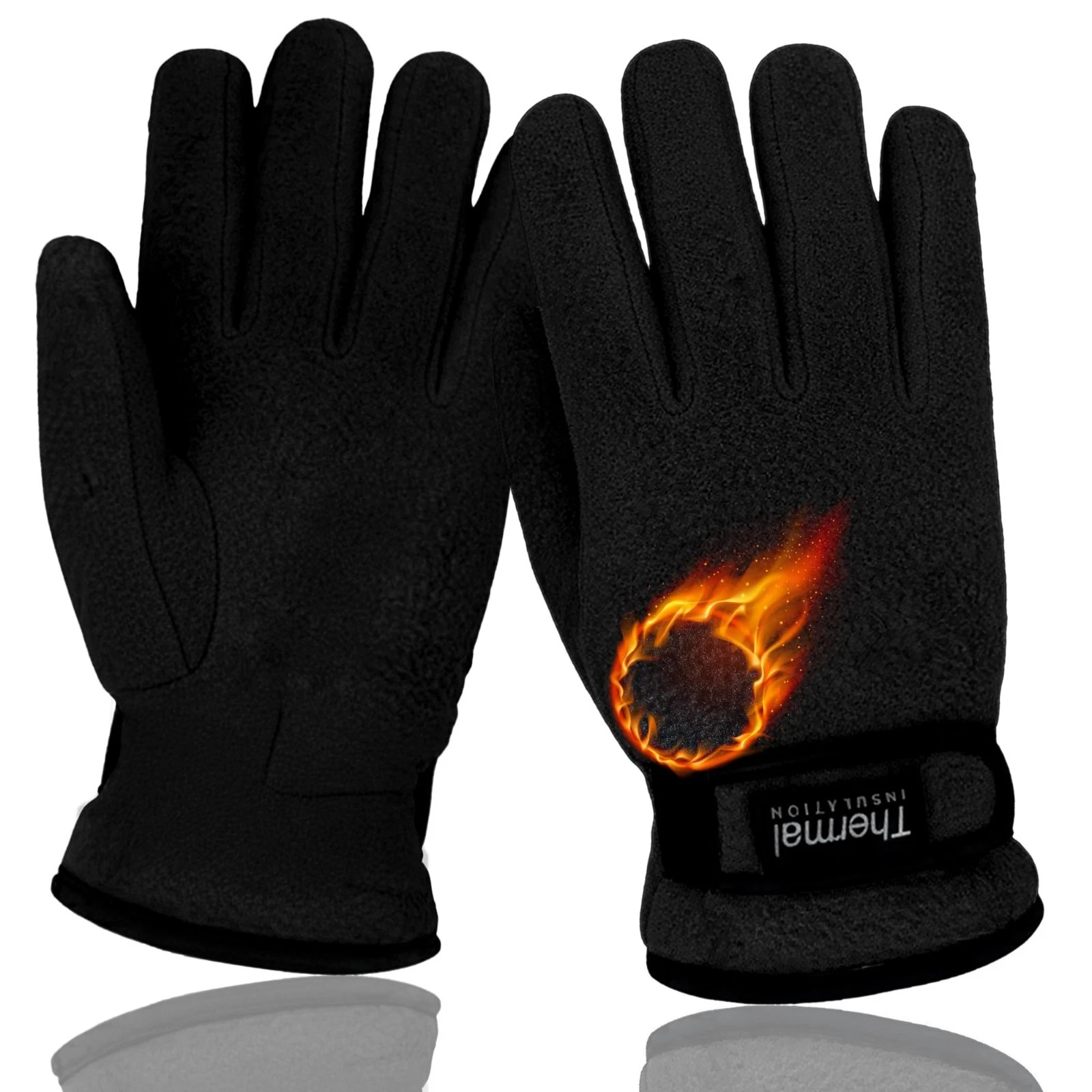 Mens Black Fleece Gloves Outdoor Winter Warm Thermal Lined Insulation Glove