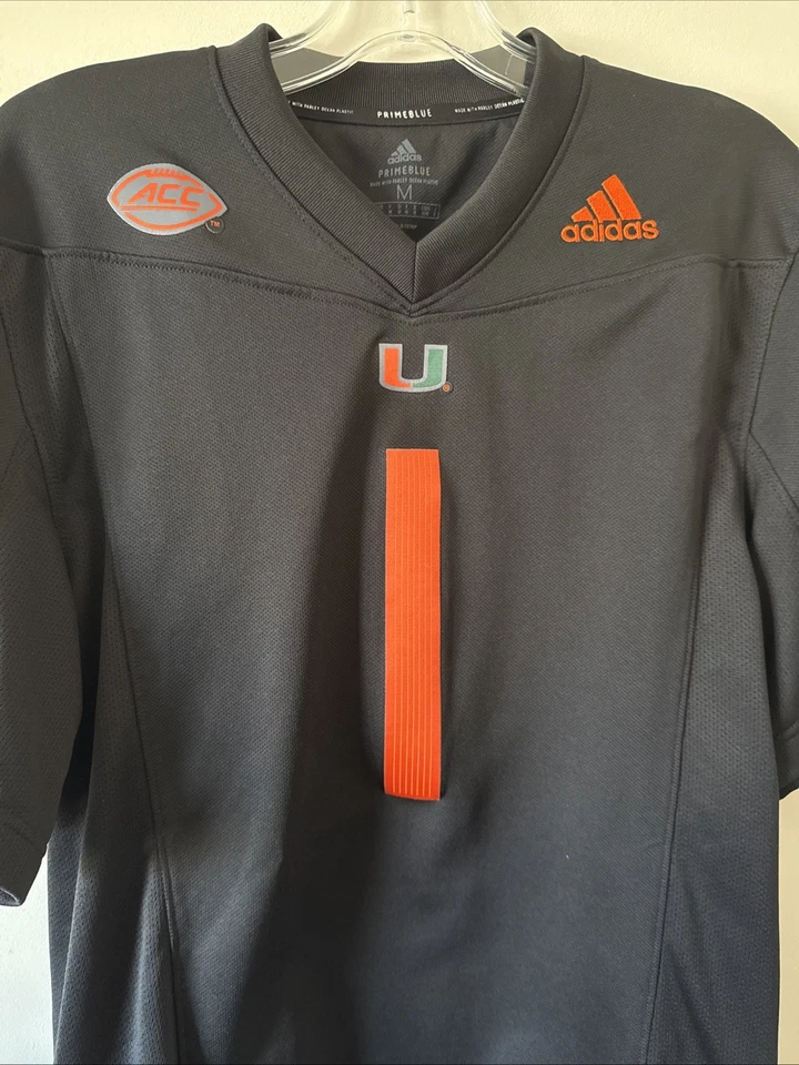 Camiseta de fútbol americano Adidas #1 Miami Hurricanes Premier Strategy para hombre talla M - negra Foto 2 de 4