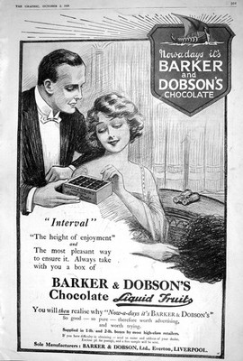 Old 1920 Advertisement Barker Dobsons Chocolate Liquid Fruits Liverpo 20th