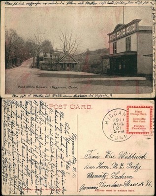 Postcard Higganum Connecticut Post-office Square 1921  USA