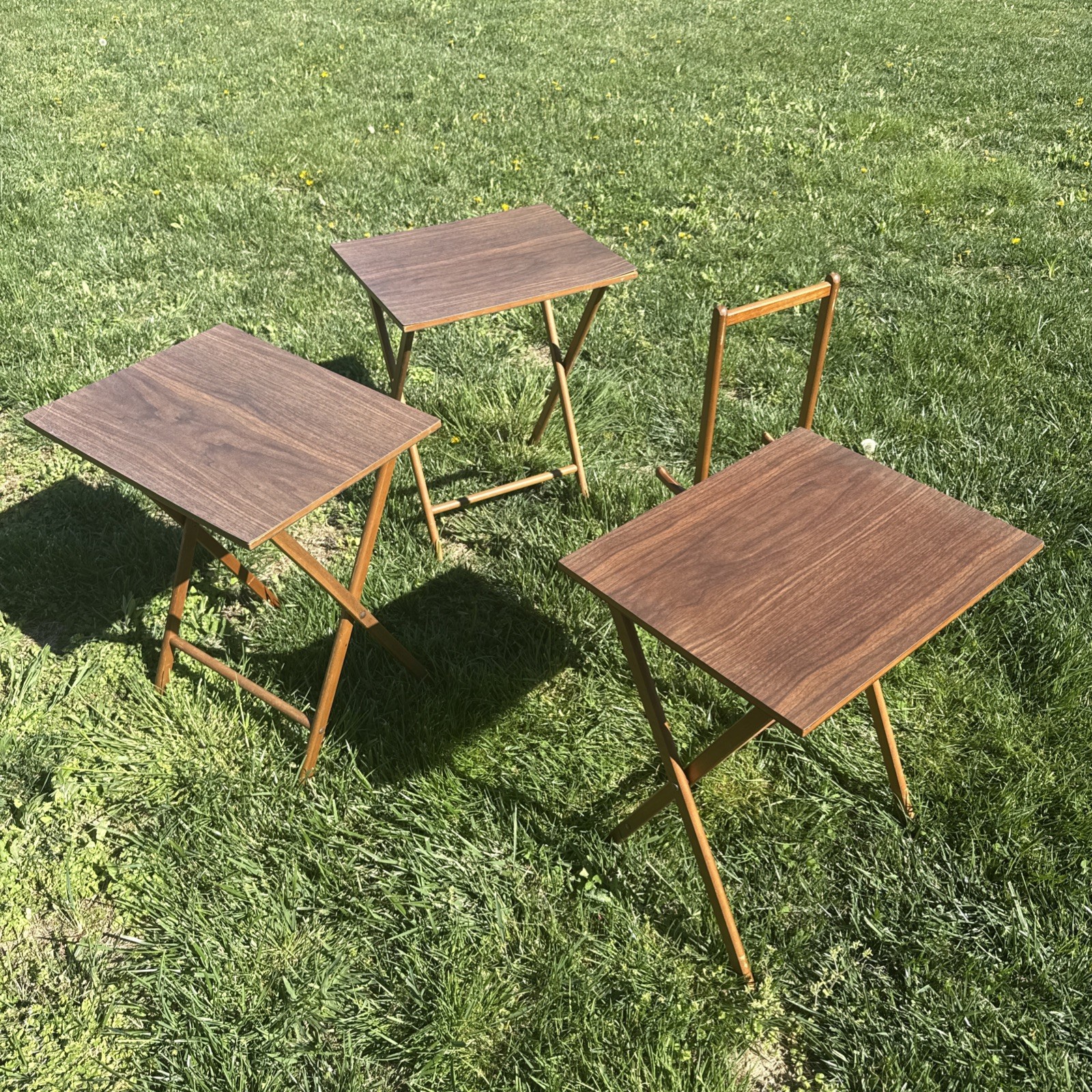 Vintage Mid Century Modern Scheibe Wood TV Trays / Set Of 3 