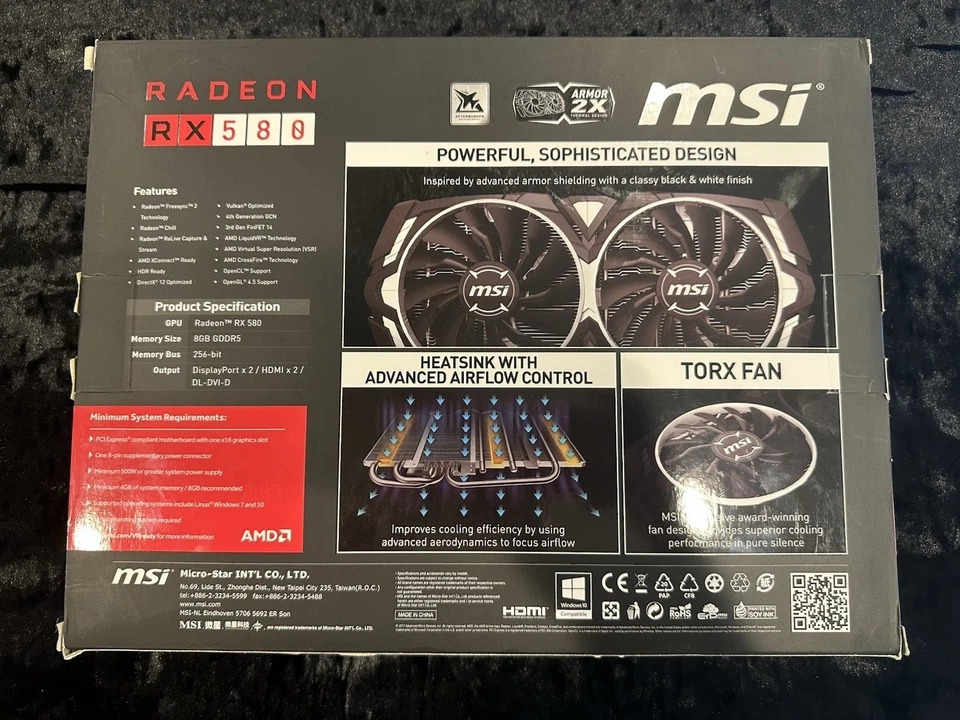 MSI Radeon RX 580 8GB GDDR5 Graphics Card (RX580ARMOR8GOC) - Image 2 of 4