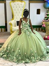 Sage Green Quince Dress With Pink Flower Accents And Small Silver Accents