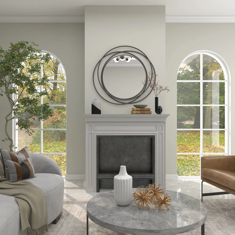 Stylish Metal Wall Mirror with Overlapping Circles and Gray 42 x 2 x 40Round - Image 3 of 4