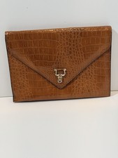 Vintage Brown Crocodile Embossed Leather Clutch
