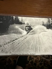 Marquette Michigan MI Postcard RPPC  Snow 1946 Snow plow winter