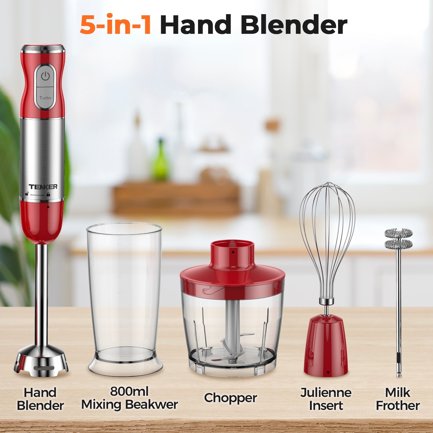 TENKER Immersion Blender Handheld with Mixer Chopper Processor Electric 5-in-1