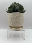 McCoy Pottery Planter W Saucer Vintage Flower Pot Cream Butterflies & Flowers
