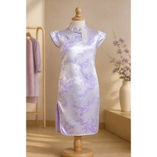 Qian Se Girls Lavender Purple Floral Brocade Cheongsam Qipao Dress Size 12 NEW