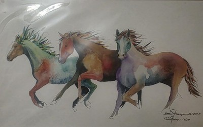 Pam Sharp  Amigos x3  Limited Edition Horse Print #10/100 Signed w/COA 11x14