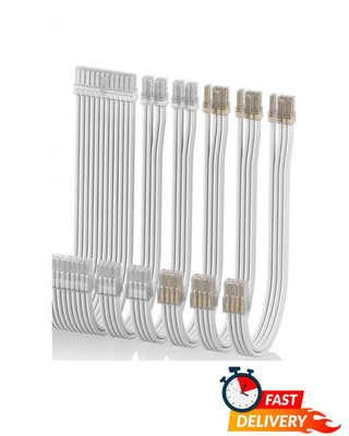 24Pin EPS PCI-E Sleeved Extension Cable Kit 16AWG ATX PSU 30cm White Combs