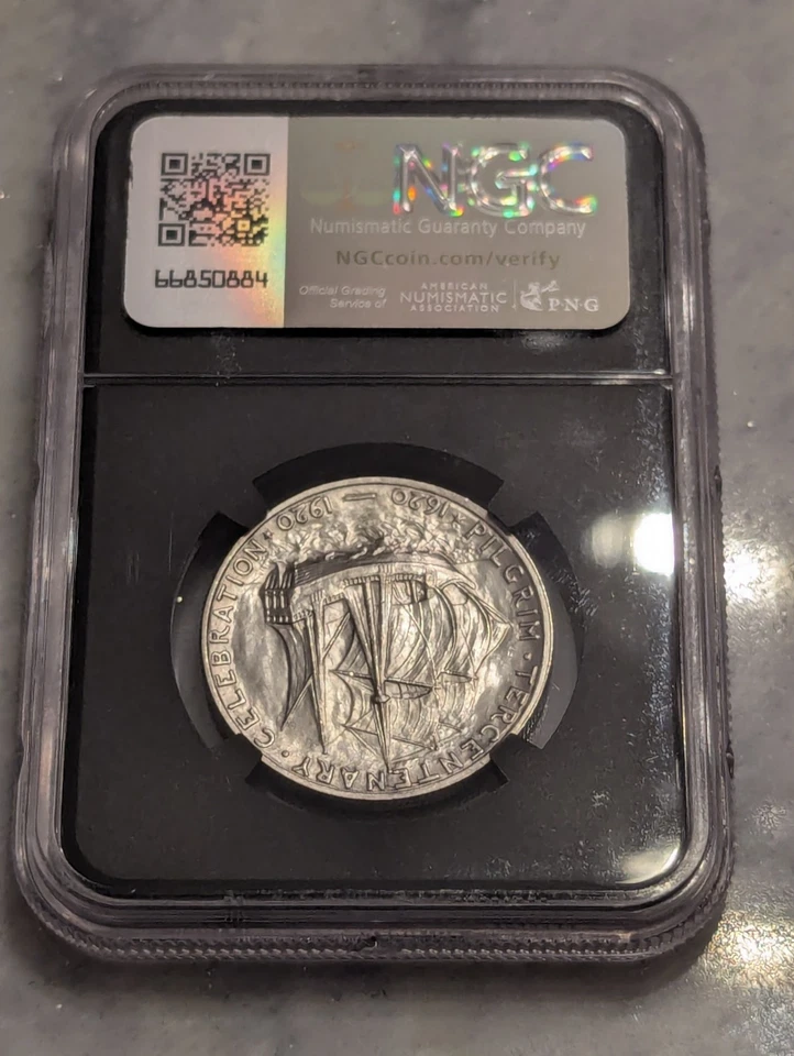 1920 Pilgrim Half Dollar - 50C Silver NGC Certified Exclusive Real Money Label - Image 2 of 2