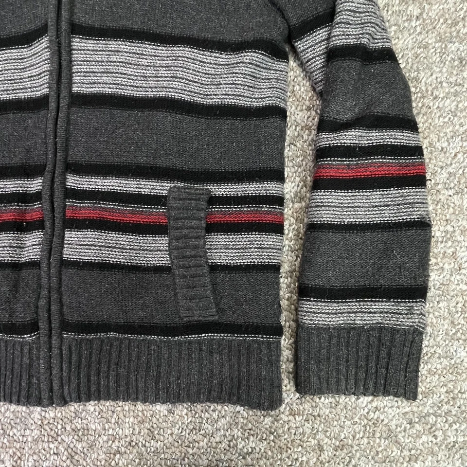 Buffalo David Bitton Sweater Mens Large Gray Striped Sherpa Lined Zip Hoodie - Image 4 of 4